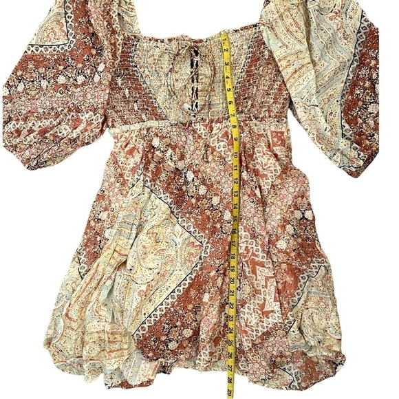 Free People Love Sick Mini Boho Dress Balloon Sleeve Size S Pink Pattern Floral - Picture 5 of 9